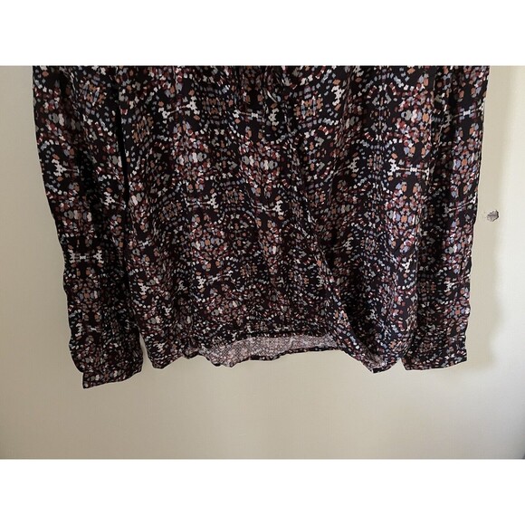 Knox Rose Women's Top Blouse Black with Pattern Long Sleeve Ties Size XS - Picture 3 of 6